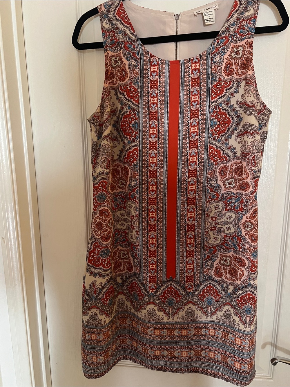 Ann Taylor Cream Mini Dress with Red and Blue Paisley Print
